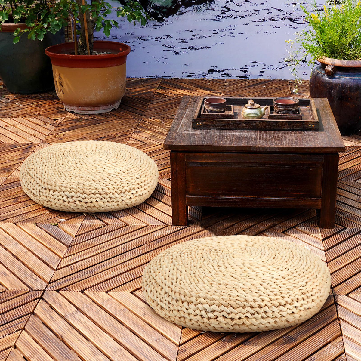 8 Pcs Straw Floor Cushions Round Large Tatami Floor Pillow Cushion