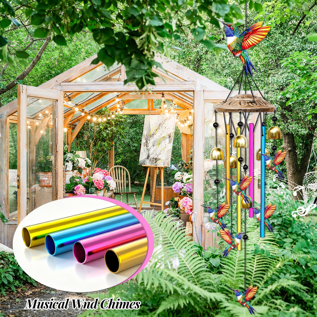 35" Wind Chimes for Outside (Hummingbird)