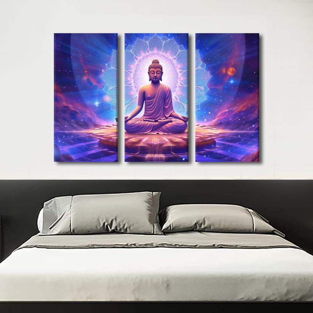 Wall Art Decor Modern Buddha Canvas Poster Art Buddha Deity Creating the Universe Painting Art 3 Panel Office Wall Art for Living Room Decoration Stretched and Framed Ready to Hang 36x24 in (36x24 in / 3PANEL-09)