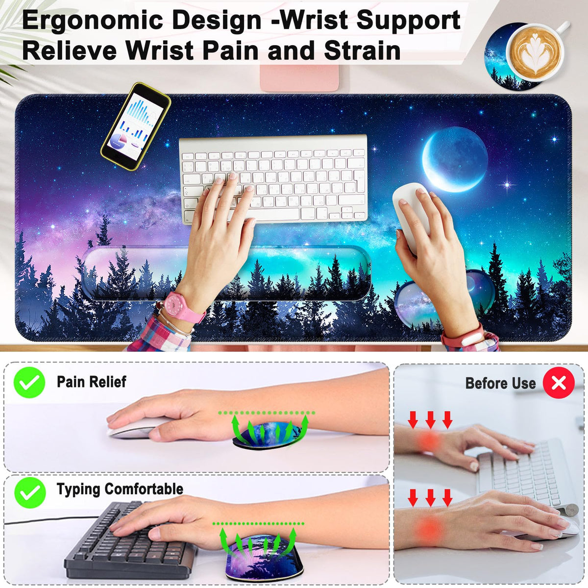 4 in 1 Mouse Pad and Keyboard Wrist Rest (C1-forest Moon)