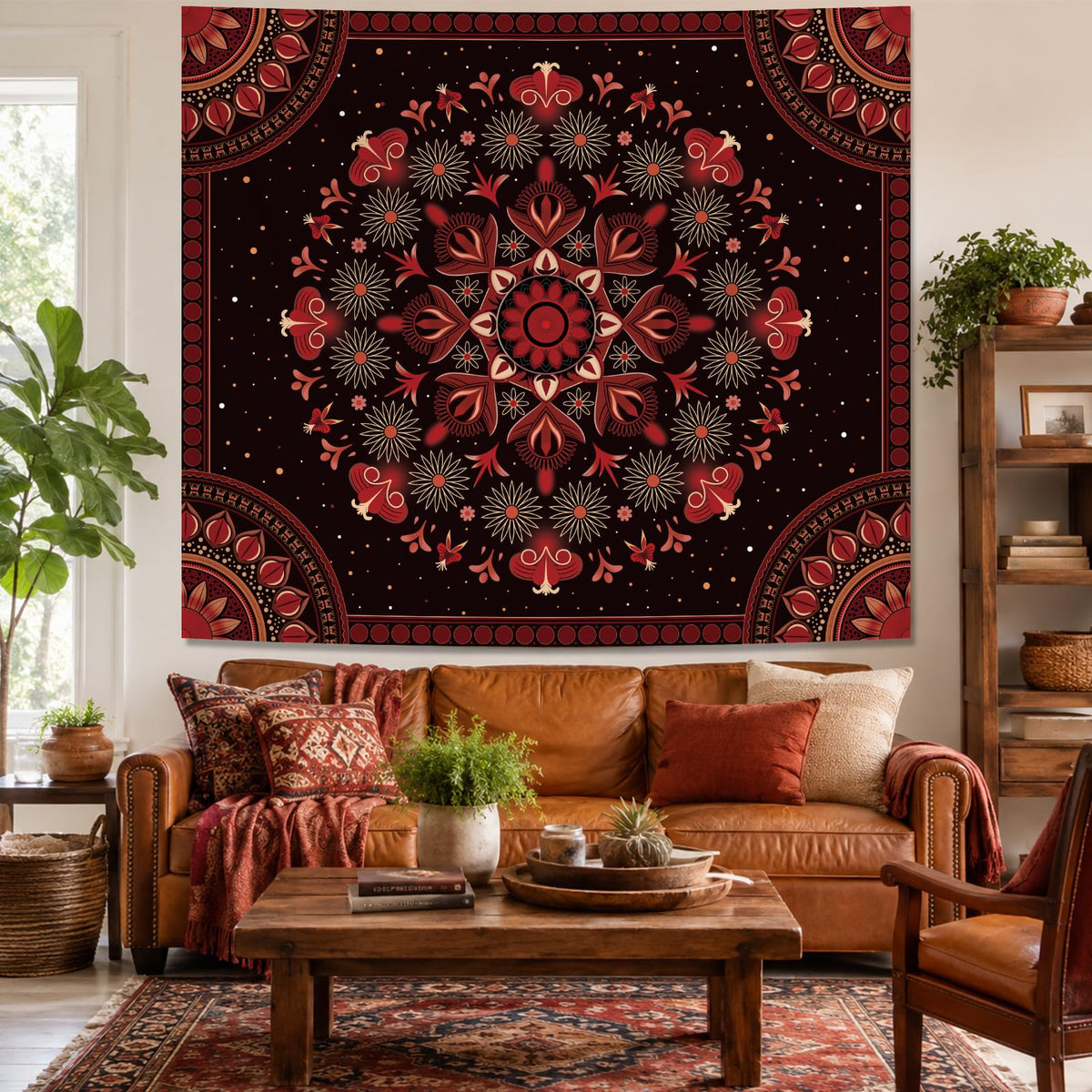 Boho Vintage Mandala Tapestry for Bedroom (A-Red Mandala Tapestry / 79"L x 60"W)