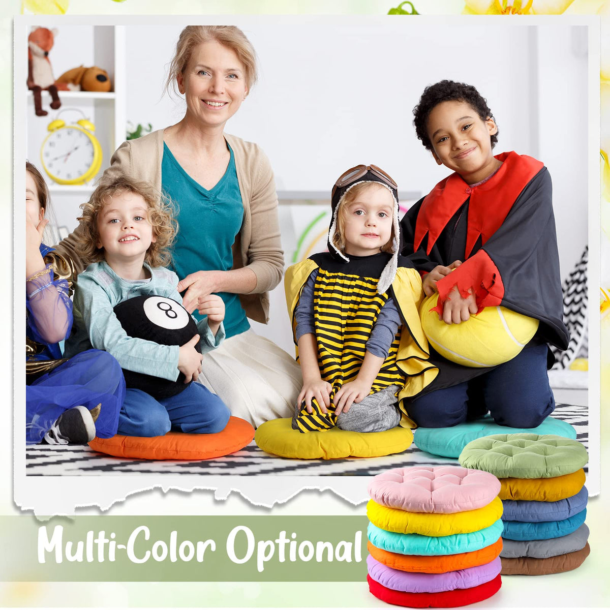 12 Pcs Round Floor Pillows Cushions Seating 16 x 16 Inches Floor Round Cushions for Kids Toddlers Flexible Reading Chair Pillows for Classroom Home School Playing Supplies (Colorful)