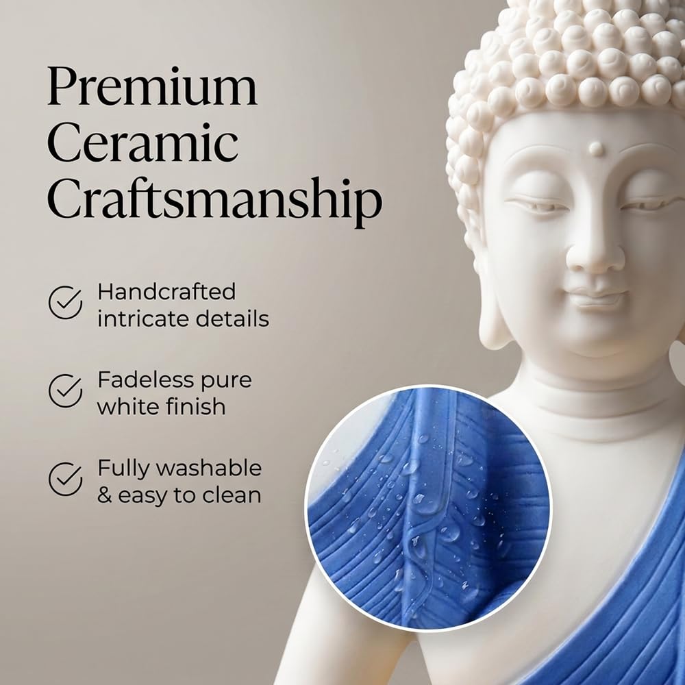 8.6" Shakyamuni Buddha Statue Blue Ceramic Zen Decor (Blue / 8.6INCH)