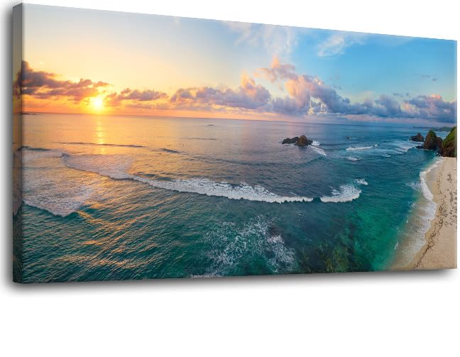 Large Wall Art for Bedroom Living Room Wall Decor Sunset Beach Pictures Coastal Poster Ocean Painting Room Decor Office Artwork Seascape Prints Framed Modern Bathroom Home Decorations (AcoatL / 60"L x 30"W)