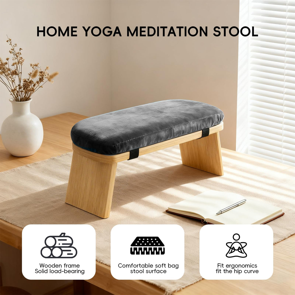 Natural Beech Wood Yoga Bench (Grey)