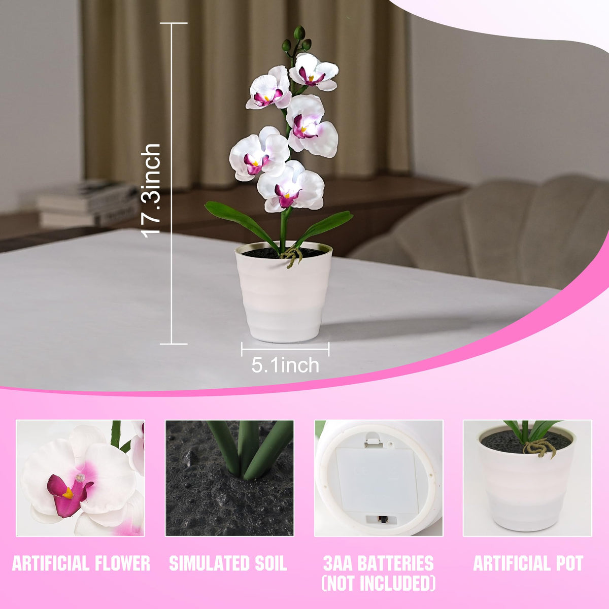 Artificial White Phalaenopsis Orchid Flower Lamp (Orchids-White)