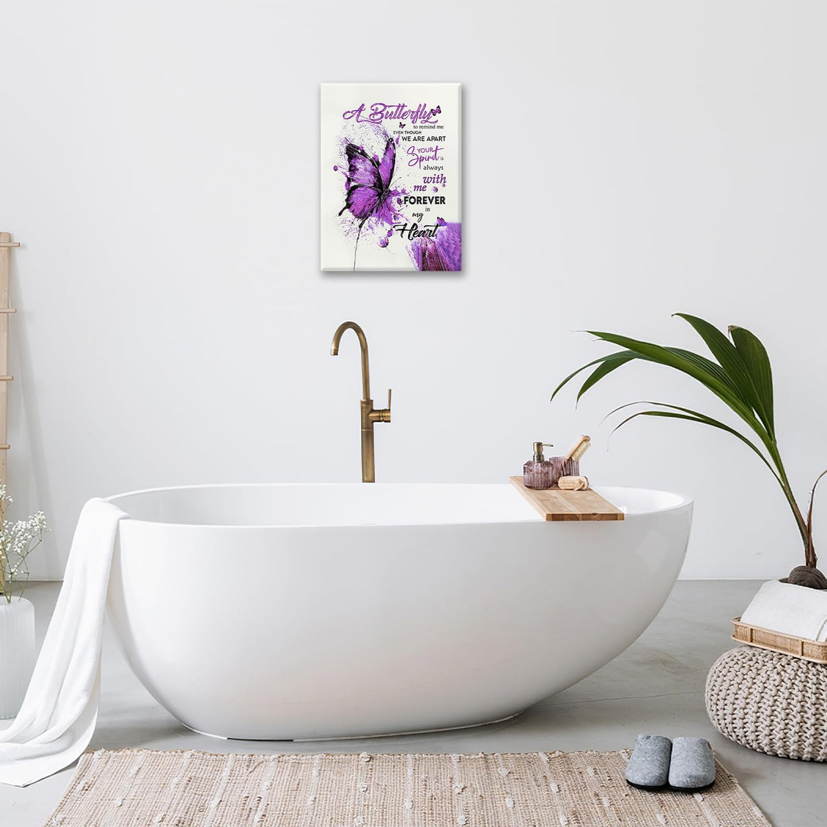 Purple Butterfly Canvas Wall Art Watercolor Butterfly Pictures Wall Decor Inspirational Quotes Prints Painting Framed Artwork Decoration For Bathroom Bedroom Living Room Office 20"x16" (20"L x 16"W / Watercolor Butterfly-Pu)