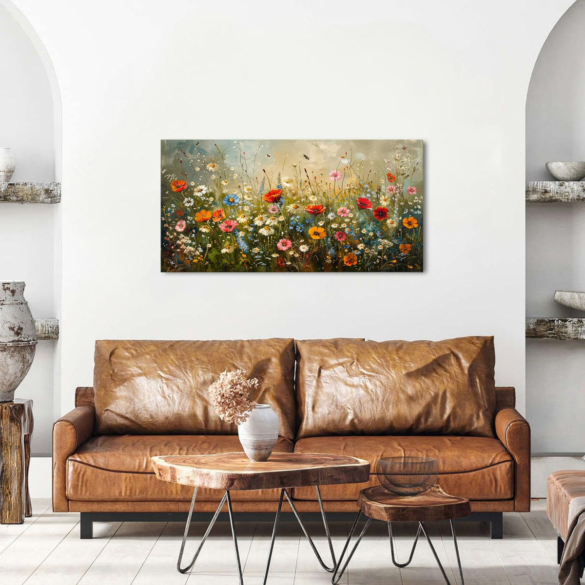 Colorful Wildflower Wall Art Farmhouse Flower Picture Wall Decor for Living Room Rustic Daisy Poppy Posters Watercolor Nature Botanical Prints Floral Meadow Artwork Bedroom Bathroom Decoration 20x40" (40"L x 20"W / Wildflowers)