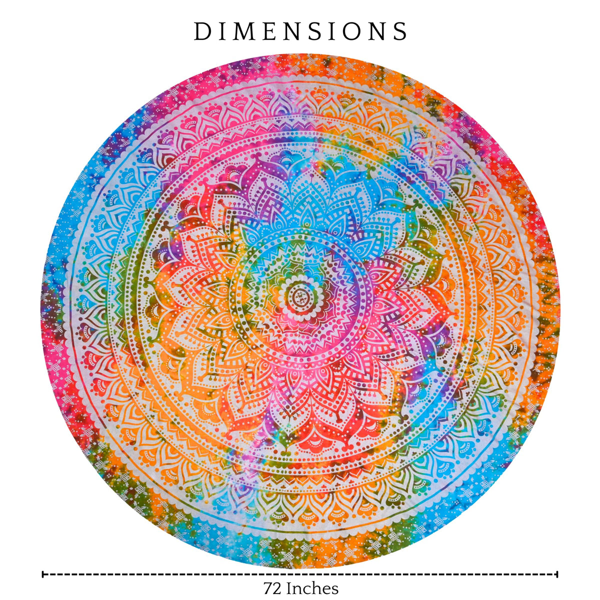 Multicolor Round Ombre Tapestry Cotton Mandala Tablecloth Yoga Mat Boho Camping Beach Blanket Circle Tapestries 72 Inches (Multicolor / 72"L x 72"W)