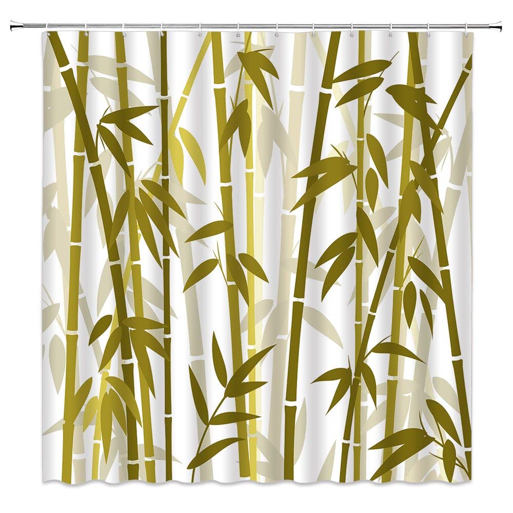 Bamboo Shower Curtain Green Bamboo Forest Tree Japanese Asain Art Rustic Vintage Wild Nature Plant Scenic Watercolor Fresh Spa Fabric Bathroom Sets with Hooks (Tan / 36"W x 70"L (Pack of 1))