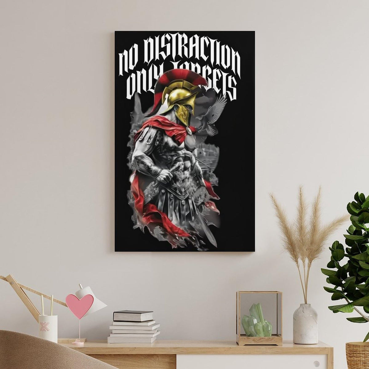 No Distraction Only Targets Spartan Warrior Canvas Printing Wall Art Prints Wall Decor Posters Black Red Gothic Motivational Bedroom Living Room Office Gym Decor 20x30inch (style-30 / 20x30inch(50x75cm) Unframe)