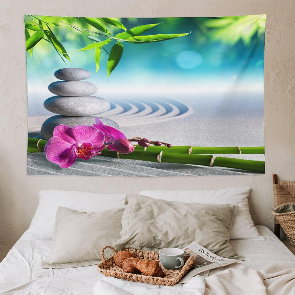 Spa Tapestry Wall Hanging Sand Orchid and Massage Stones Garden Yoga Zen Tapestries Home Decor for Living Room Bedroom Apartment Farmhouse Dorm 60"x90" (60"L x 90"W / Zen-15)