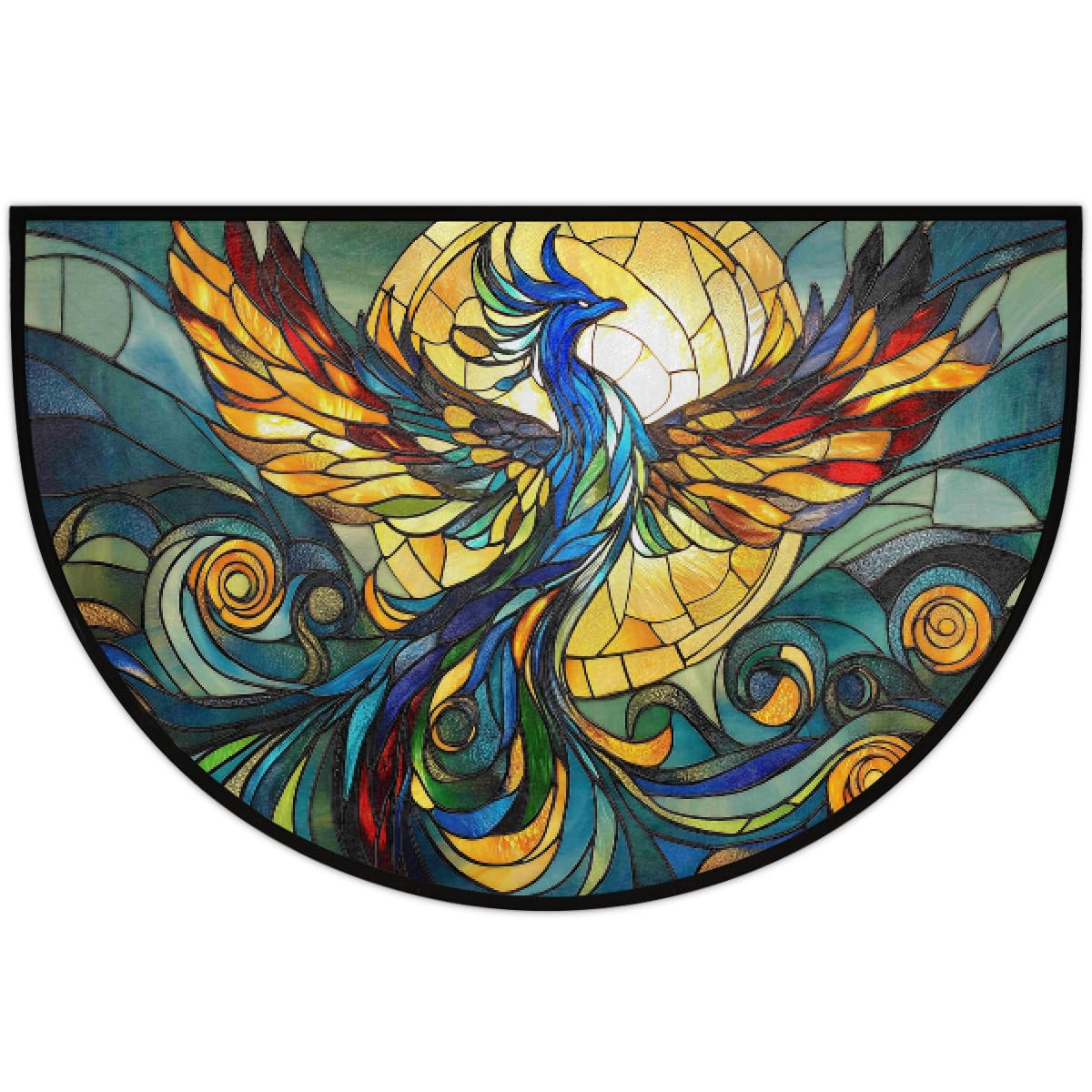Phoenix Half Round Door Mat Indoor Entrance Semi Circle Area Rugs (Z Phoenix Stained Color Animal)
