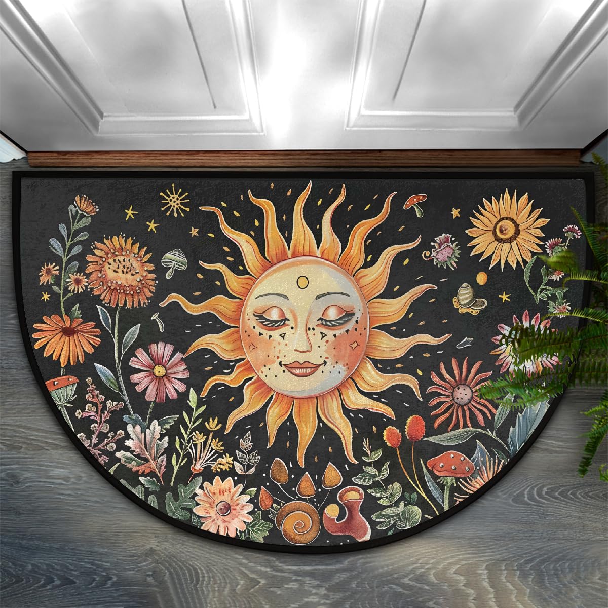 Sun Flowers Half Round Door Mat Non Slip Half Circle Rugs (A:a-color 2)
