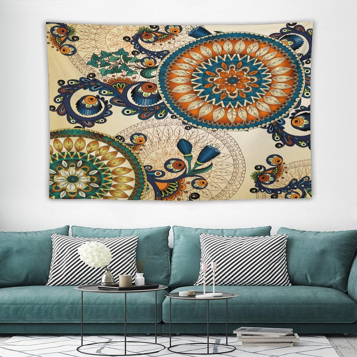 Bohemian Flower Tapestry Wall Hanging Boho Mandala Floral Flowers Print Pattern Tapestries Home Decor for Living Room Bedroom Apartment Farmhouse Dorm 60"x90" (60"L x 90"W / Mandala-31)