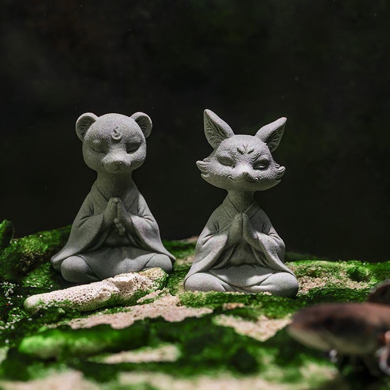 Meditating Fox Statue Yoga Animal Figurines Zen Fox Sculpture (S2)