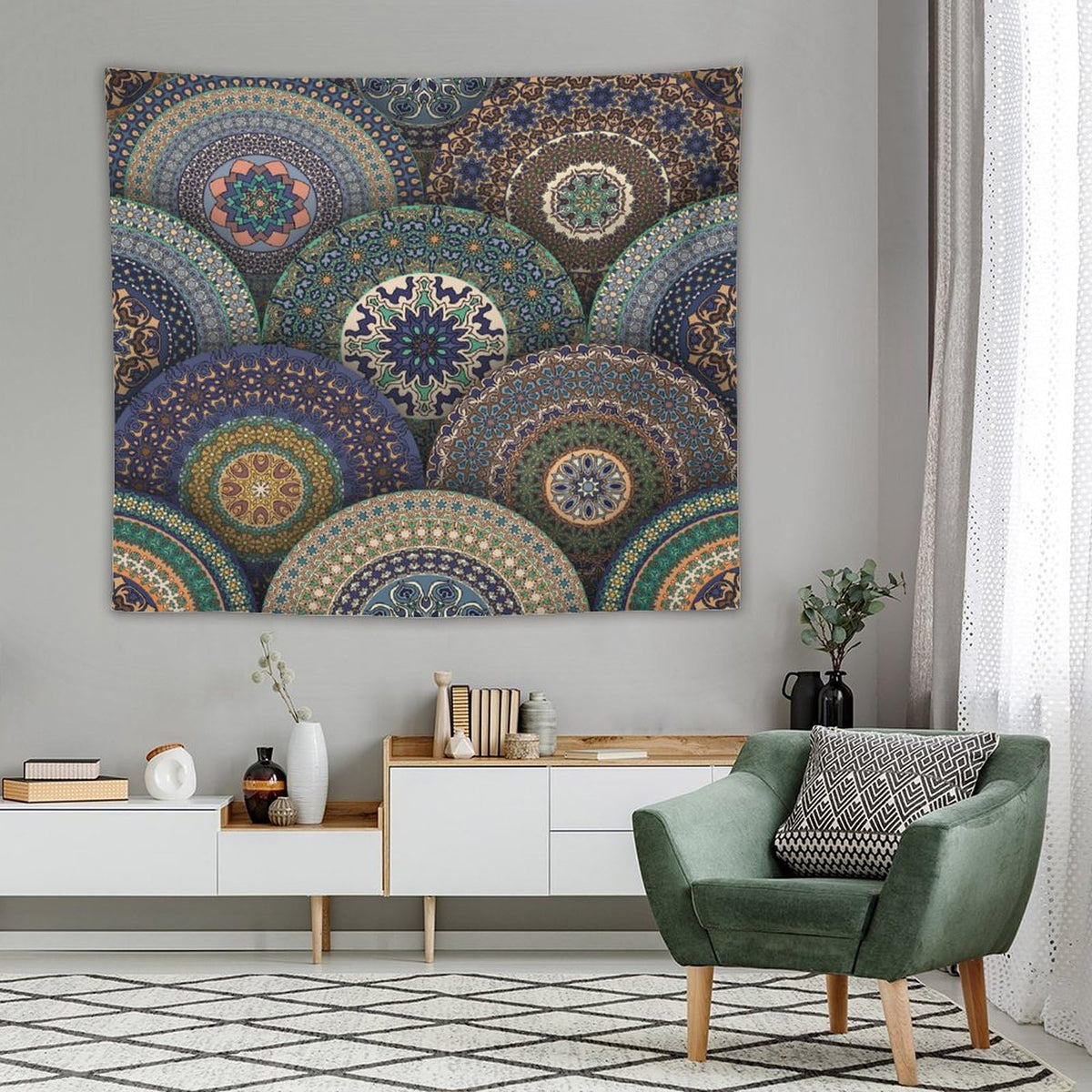 Indian Bohemian Tapestry Wall Hanging Mandala Design Colorful Boho Floral Pattern Paisley Tapestries Home Decor for Living Room Bedroom Apartment Farmhouse Dorm 50"x60" (50"L x 60"W / Mandala-23)