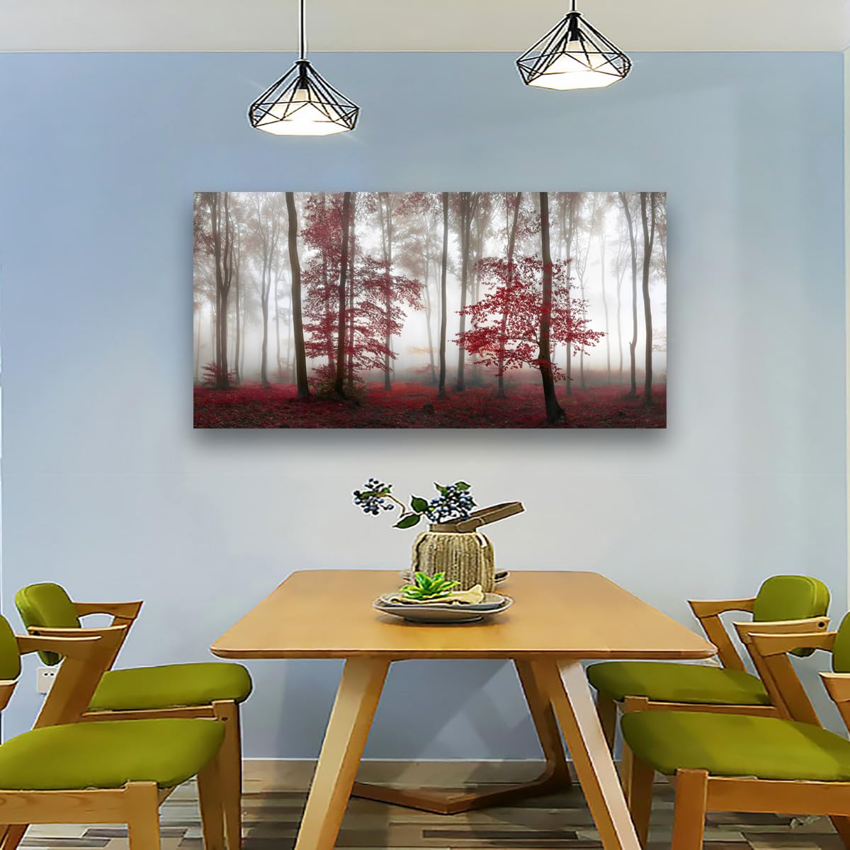 Misty Forest Pictures Canvas Wall Art for Living room Office Bedroom Wall Decor (48"L x 24"W / Misty Red Forest)