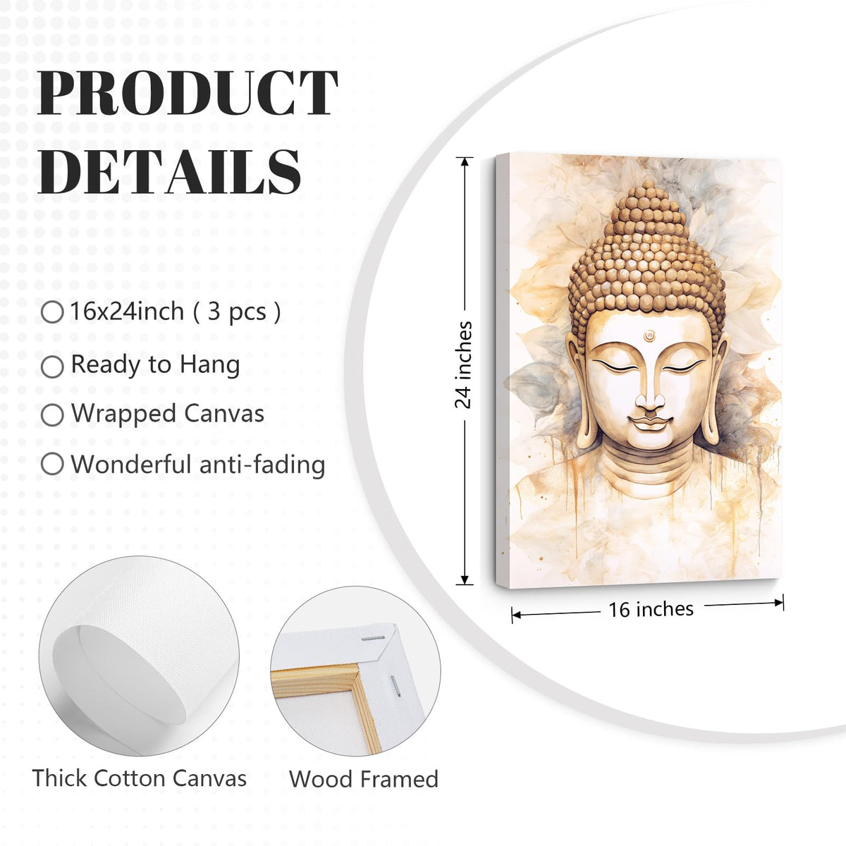 Zen Wall Art Decor Buddha Lotus Flower Artwork Tree of Life Canvas Painting Yoga Meditation Studio Wall Art Mindfulness Spiritual Energy Poster for Living Room Bedroom 16x24x3 Inch Wrapped Canvas (16x24 Inch Wrapped Canvas / Buddha Flower Prints)