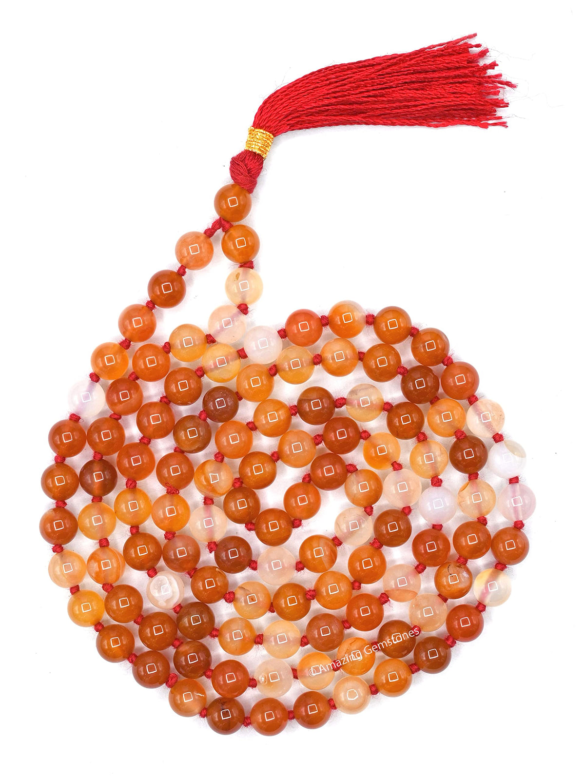 Carnelian Buddhist Prayer Beads Japa Mala with 108 Meditation Beads (Hand Knotted / Carnelian)