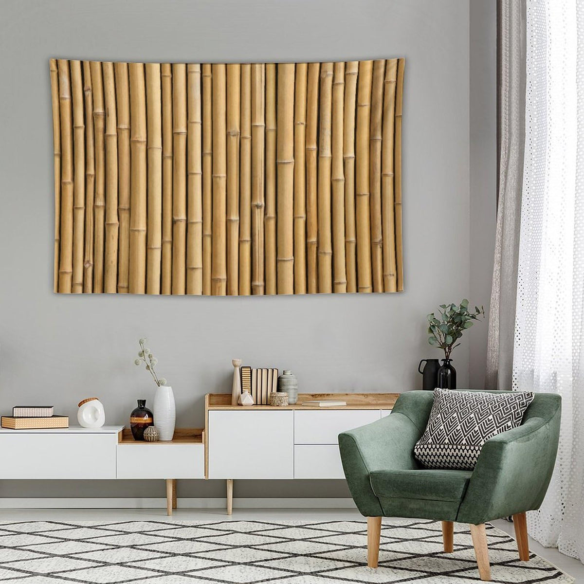 Bamboo Printed Tapestry Wall Hanging Zen Japanese Nature Plant Tapestries Home Decor for Living Room Bedroom Apartment Farmhouse Dorm 60"x90" (60"L x 90"W / Bamboo-11)
