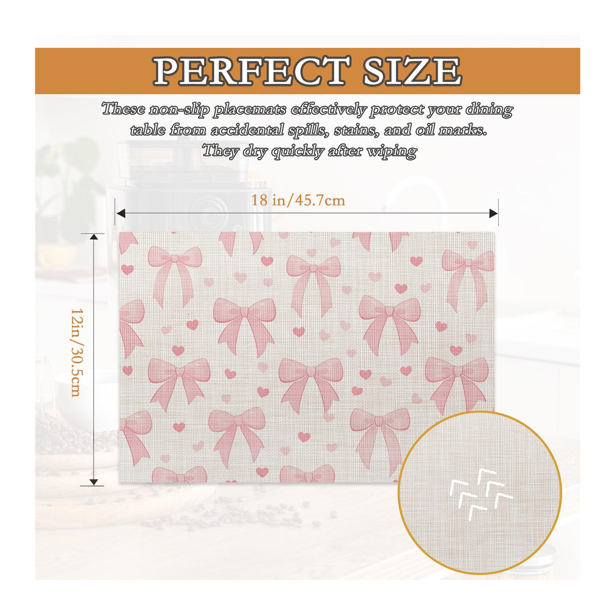 Placemats Set of 6 (Cute Pink Bow Heart)