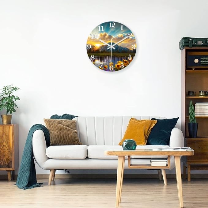 Nature Landscape Wall Clock 16 Inch Sunrise Mountain (Yellow3 / 16 Inch)