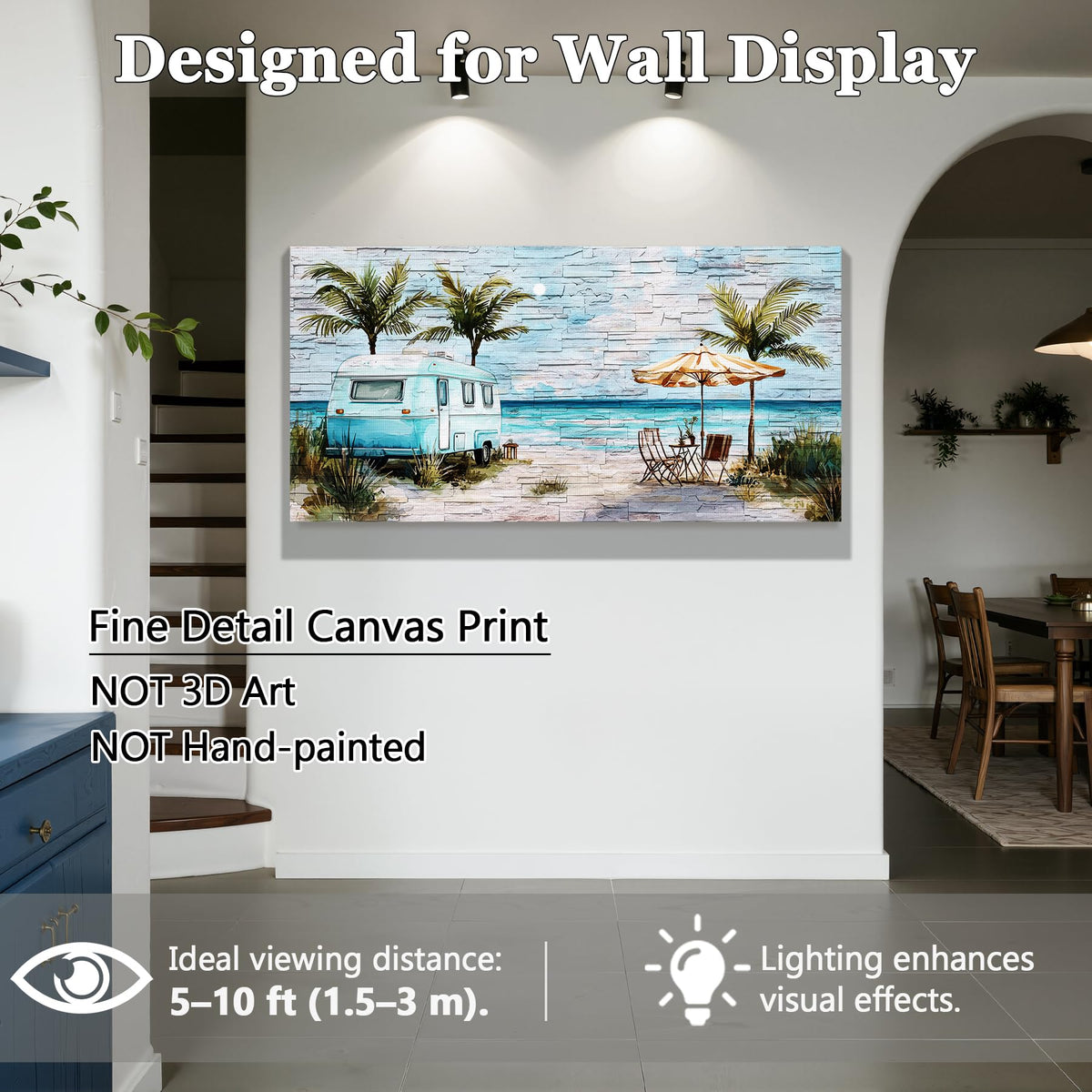 Blue Coastal Wall Art Extra Large Watercolor Print Beach Decor (Beach Journey / 57"L x 29"W)