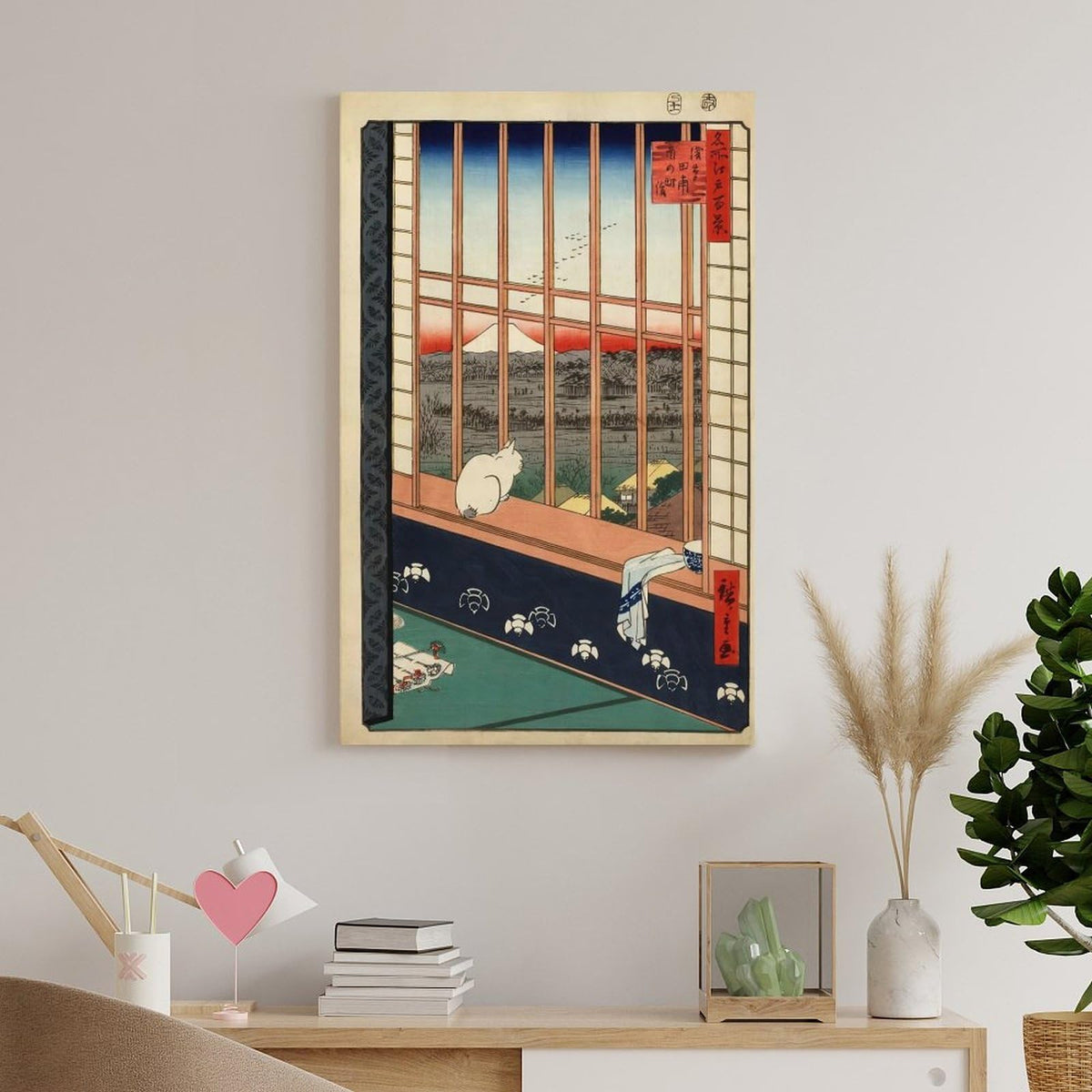 Japanese Ukiyoe Cat Window Sunset Mount Fuji Canvas Printing Wall Art Prints Vintage Hiroshige Style Poster Zen Landscape Wall Decor Posters Living Room Bedroom Study 20x30inch (style-11 / 20x30inch(50x75cm) Unframe)