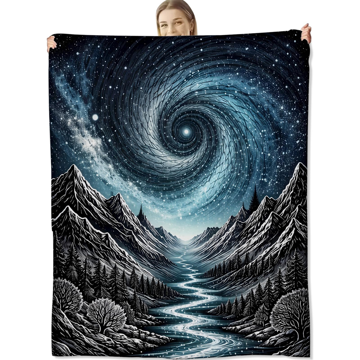 Black and White Mountain Blanket for Galaxy Lovers (50x40 Inch / Mountain)