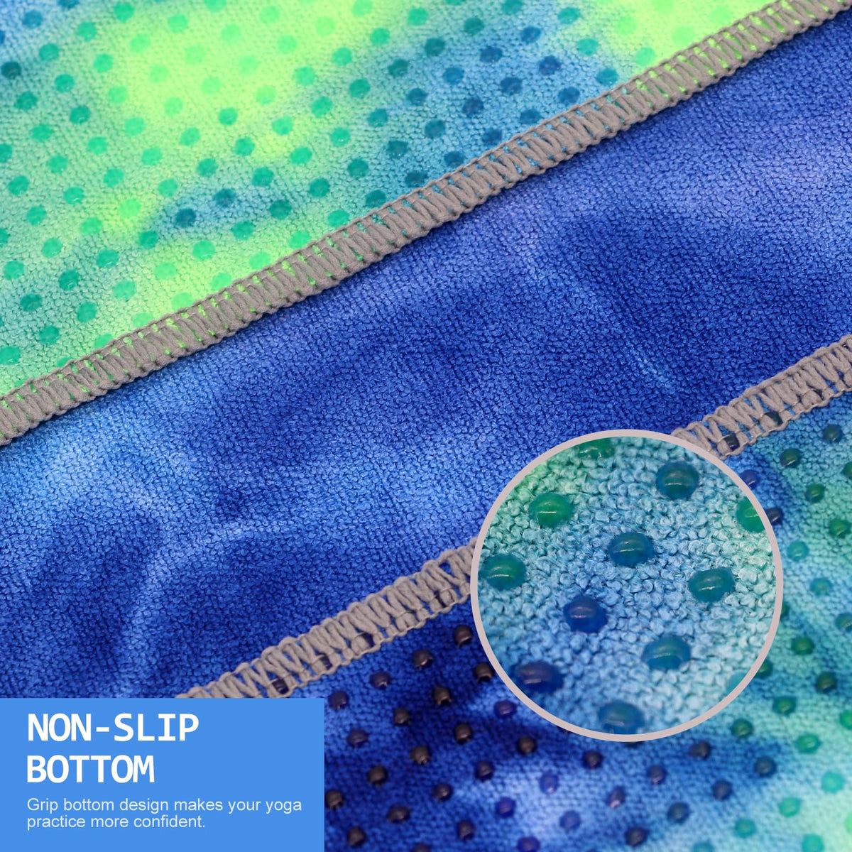 Non Slip Hot Yoga Mat Towel with Grip Dots (Green & Blue / 72" x 24")