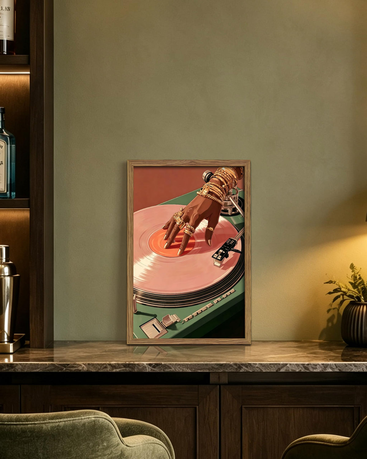 Framed Vintage Record Player Canvas Wall Art (A-Pink Record / 24"L x 16"W)