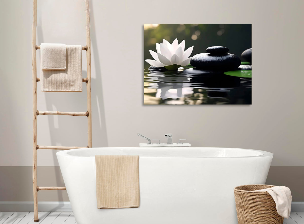 Lotus Flower Wall Art Zen Canvas Wall Art Lotus Flower in Water Painting Lotus Zen Pictures Spa Inspired Print Zen for Yoga Spa Spiritual Meditation Room Wall Decor Framed 12X16 inch (16"L x 12"W / Zen Lotus 01)