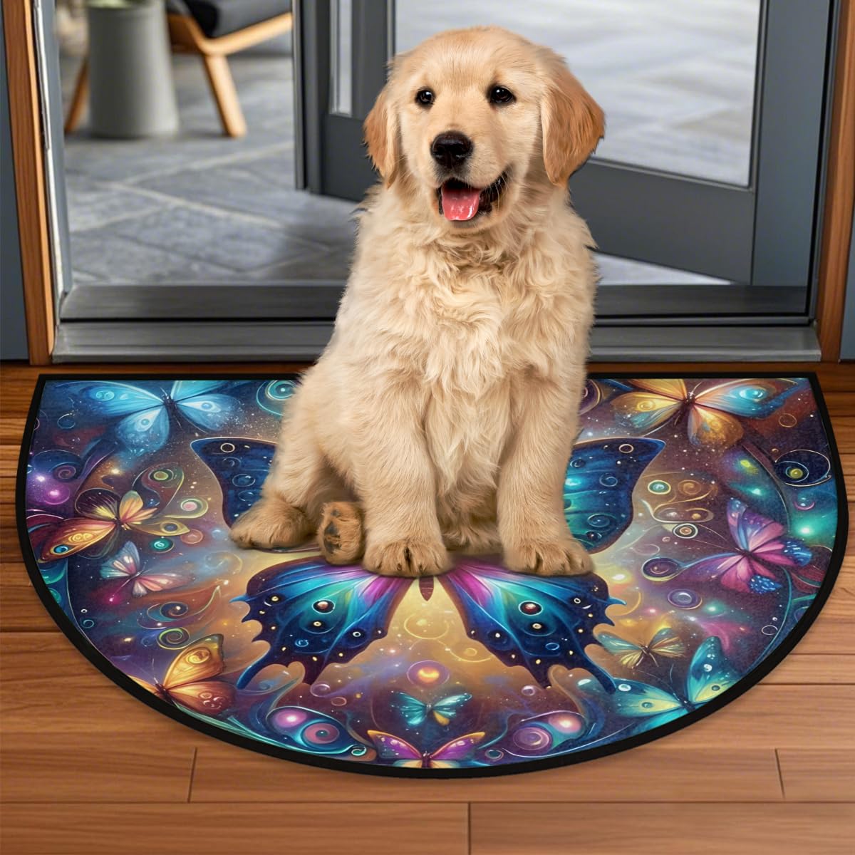 Abstract Butterfly Half Round Door Mat Semi Circle Rug Half Moon Doormat (A:a-7)