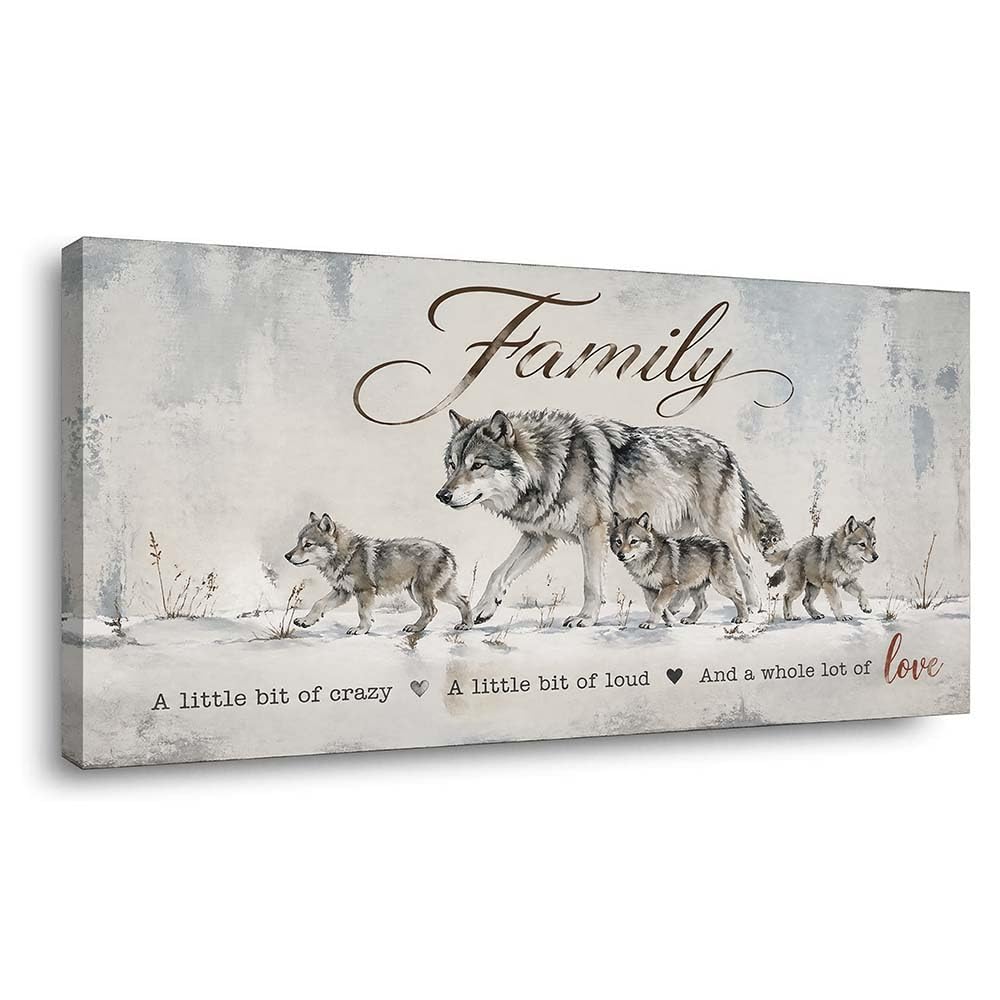 Wolf Family Canvas Wall Art Rustic Farmhouse Winter Wildlife Painting with Inspirational Quote Flat Print Gallery Wrapped Artwork for Living Room Bedroom Bathroom Decor (Retro / Wolf Family 30 / 58"L x 28"W)