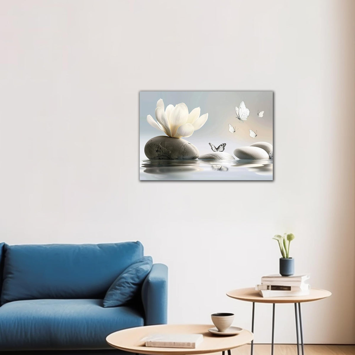 Zen Wall Art White Lotus Flower Canvas Art Prints for Spa Bathroom Decor (Zen Stones Canvas Frame-25 / 18"L x 12"W)