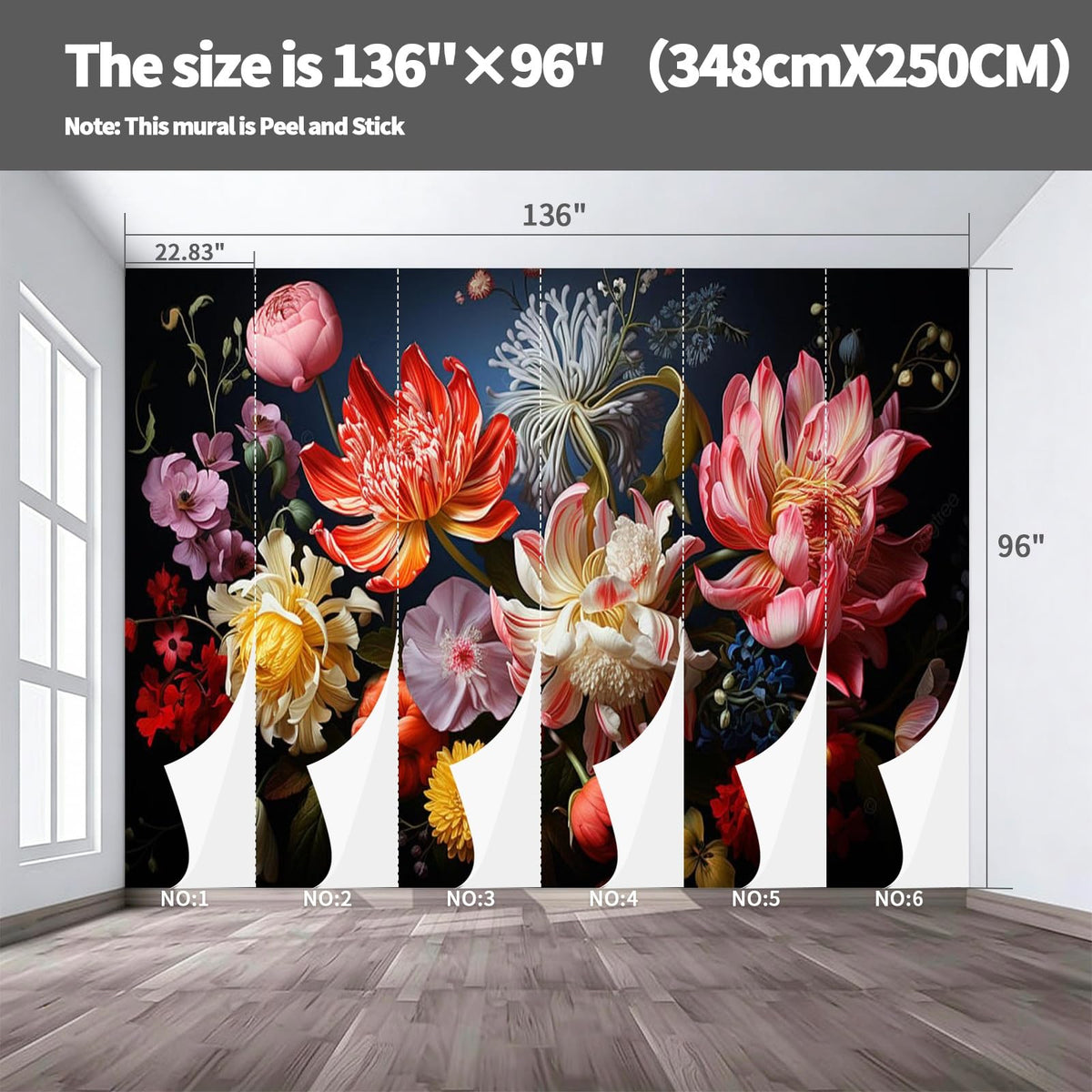 Peel and Stick Wall Mural Wallpaper Floral 136"x96" Decor G16 (G16 / 136" x 96")