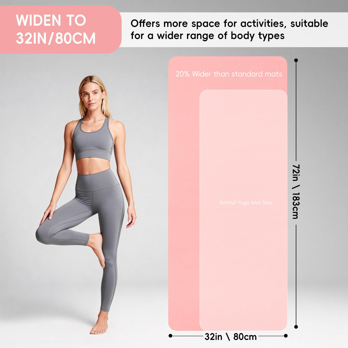Extra Wide Yoga Mat 72" x 32" (Cornelian Cherry Pink)
