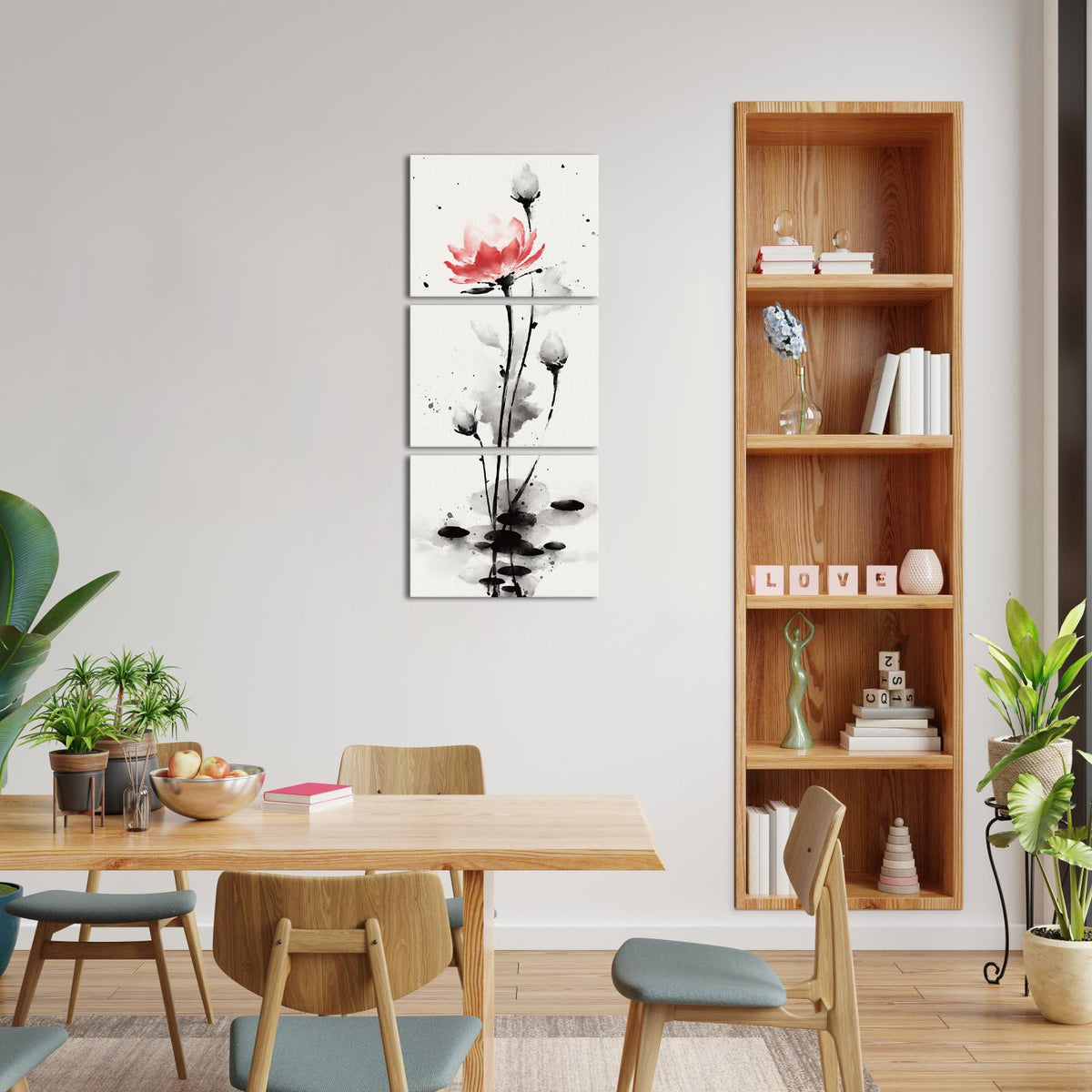 Traditional Chinese Painting Watercolor Lotus Flowers Canvas Prints Zen Water Lily Art Pictures Decor (Red)