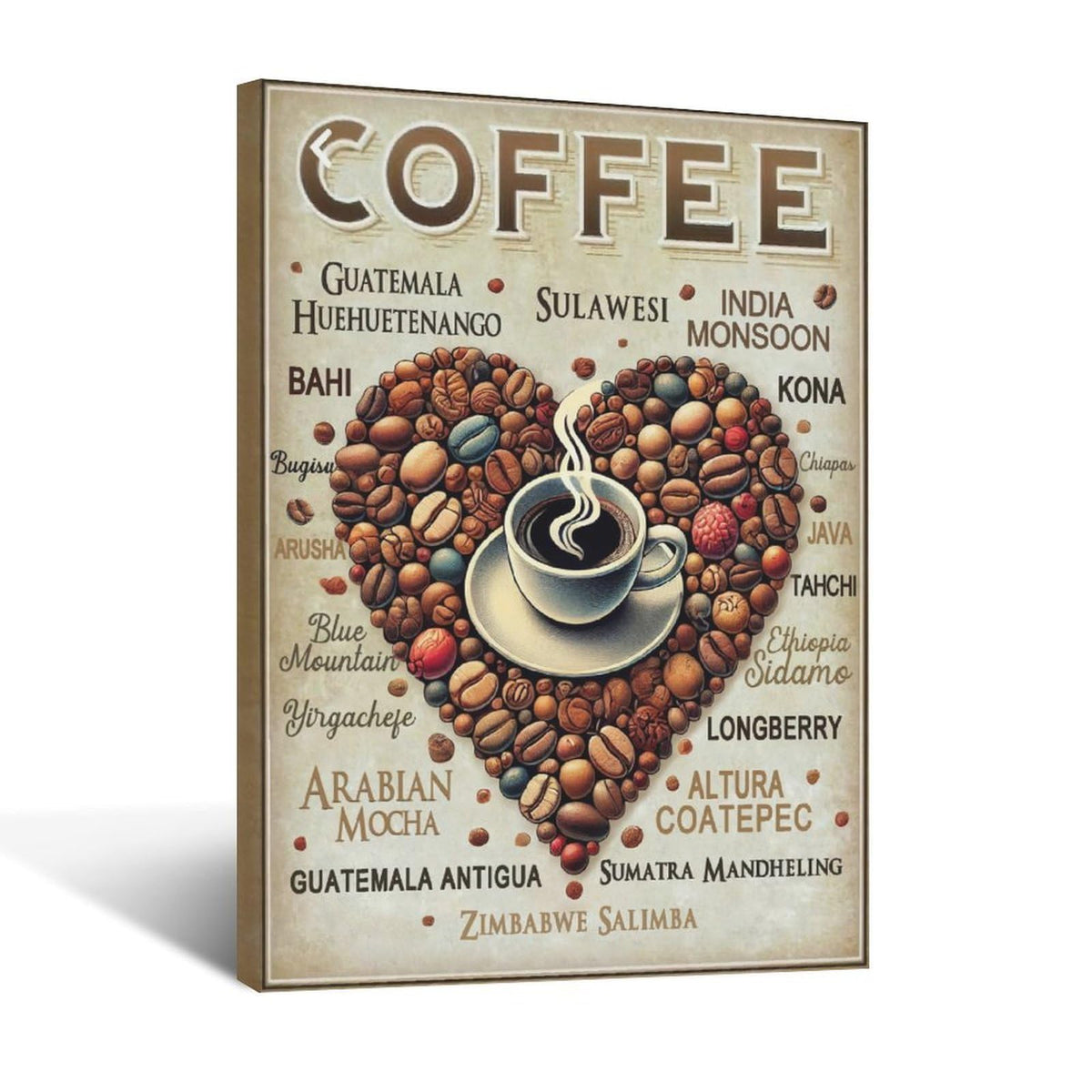 Coffee Wall Art Cafe Pictures Wall Decor Latte Drink Canvas Painting Home Modern Artwork Decorations Framed for Coffee Bar Kitchen Living Room Bedroom Office 16 x 24 inch (24L" x 16W" / Coffee)