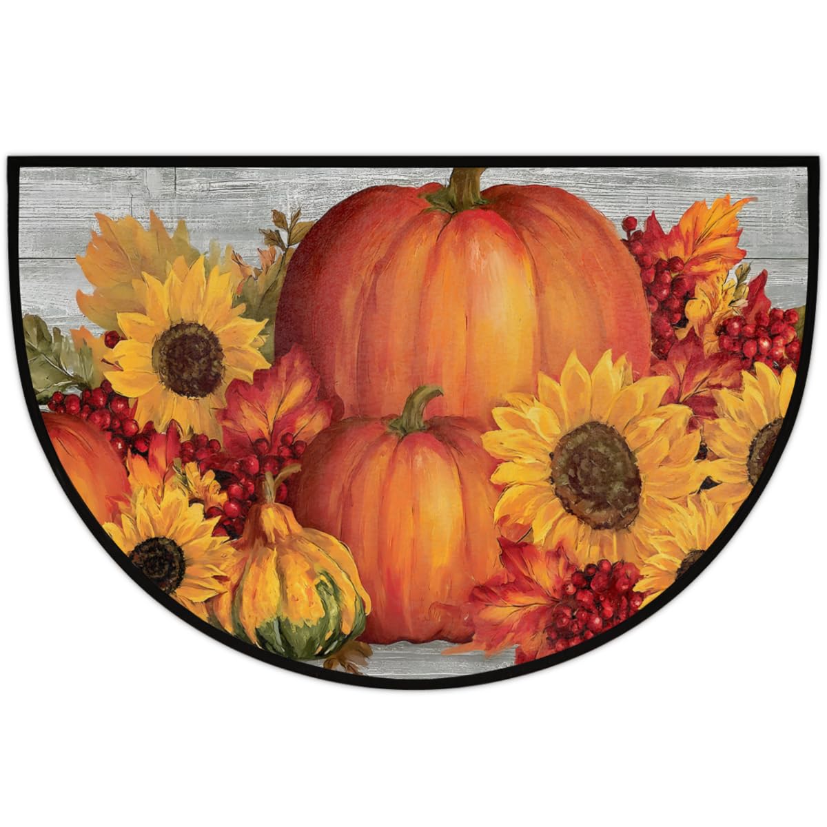 Autumn Half Round Door Mat Non (A-01 Autumn Pumpkins Sunflowers)