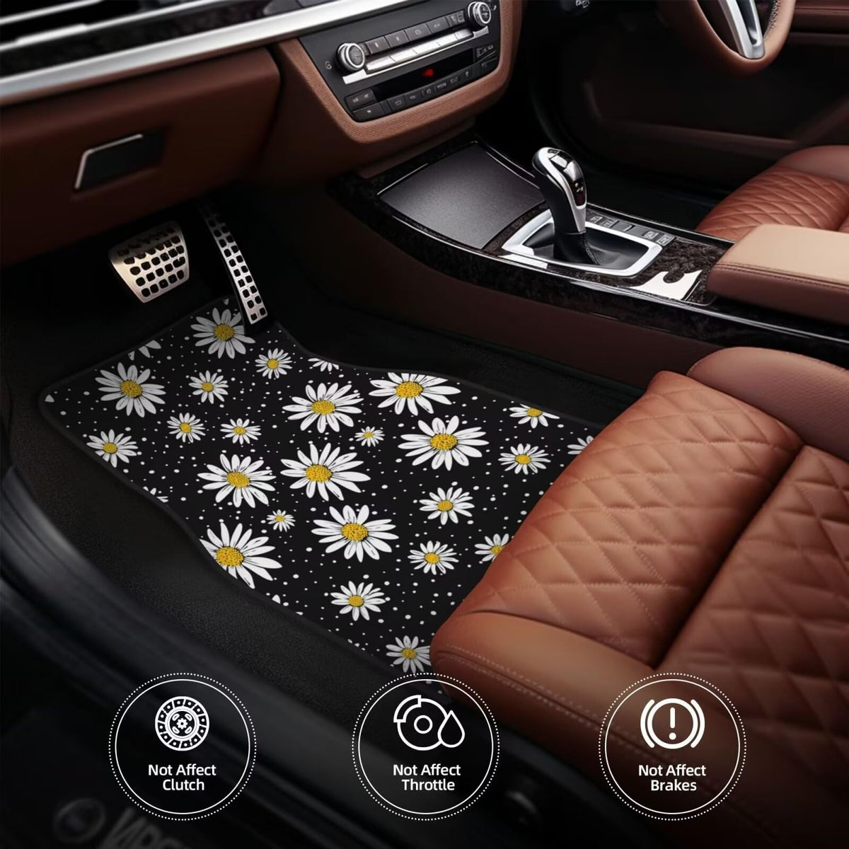 Daisy Floral Car Floor Mat for Women Auto Front & Rear Car Carpets Flower Mats Full Set of 4 Pcs (Floral Daisy)