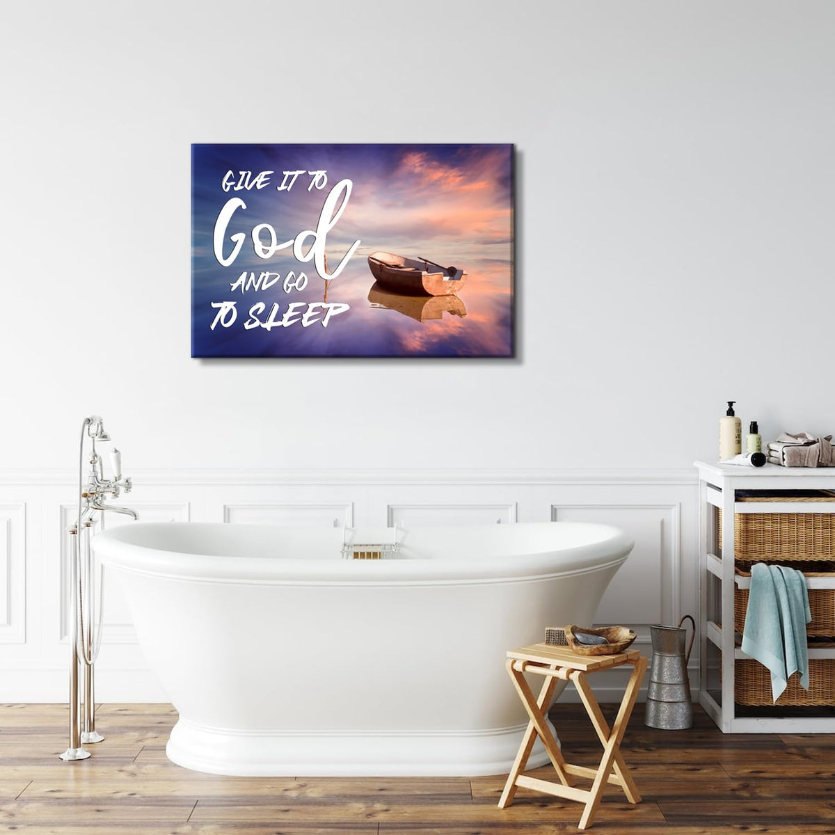 Give it to God and Go to Sleep Canvas Wall Art Christian Quotes Wall Decor Beach Themed Religious Pictures Prints Artwork Bedroom Kitchen Painting Christian Bible Verse Artwork Home Decorations 24x36" (36"L x 24"W / God)