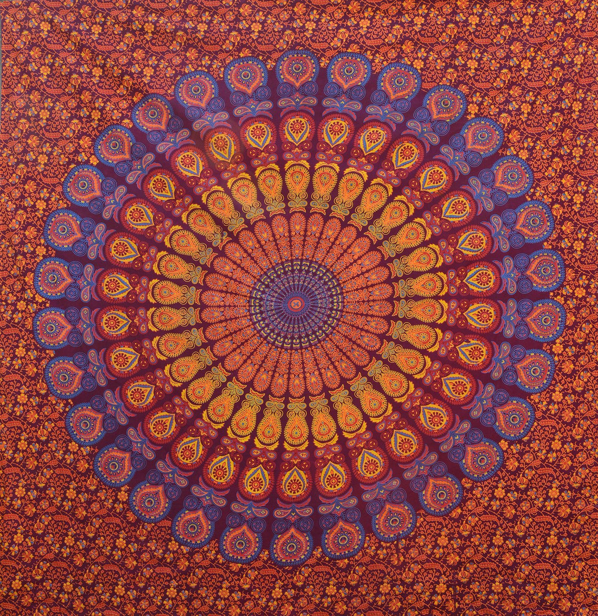Tapestry Wall Hanging Hippie Mandala Bohemian Hippy Psychedelic Intricate Floral Design Indian Tapestries Bedspread 84 x 90 Inches (90"L x 84"W / Maroon Yellow)