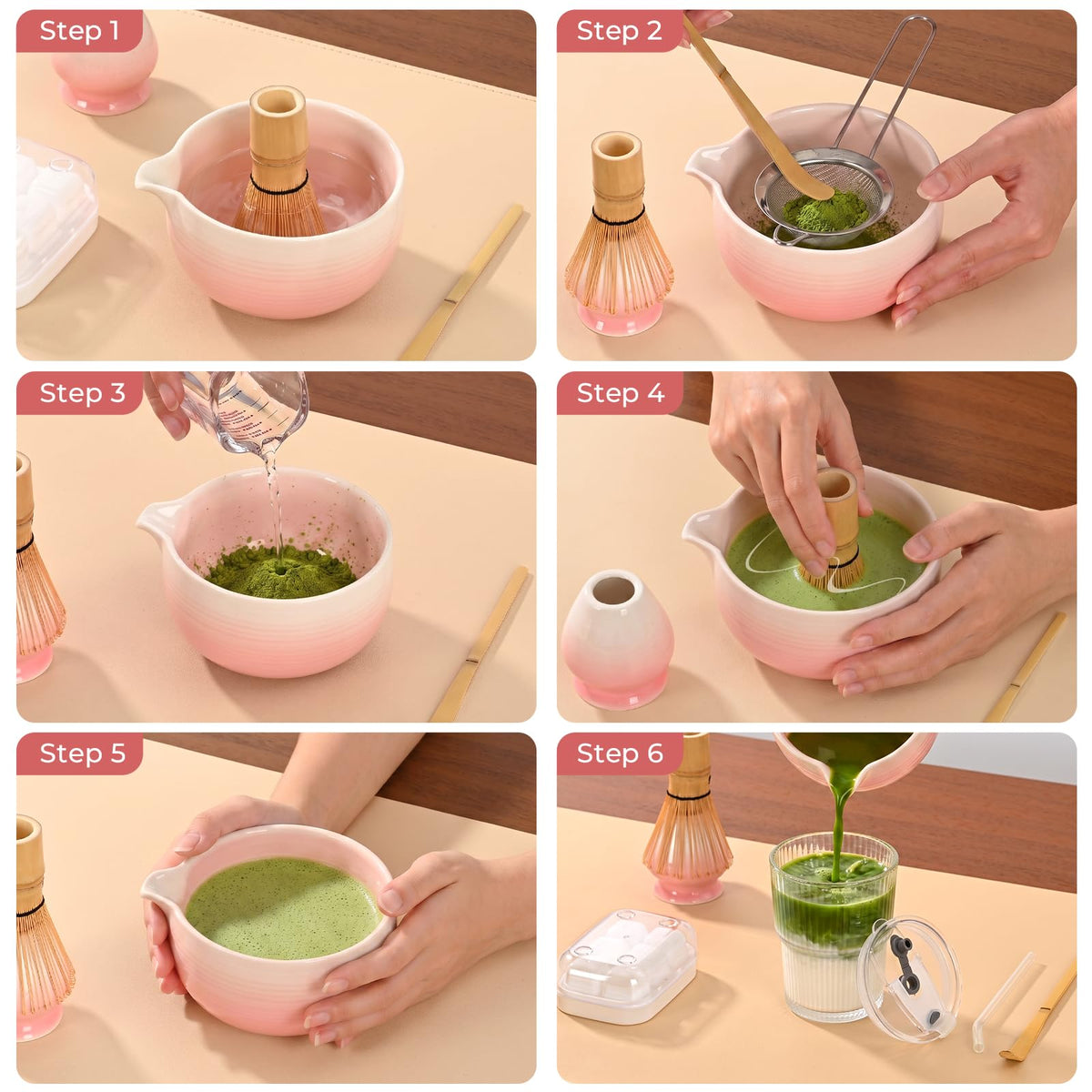 Matcha Set Complete Matcha Kit with matcha whsik pink (Pink / 8 pcs)