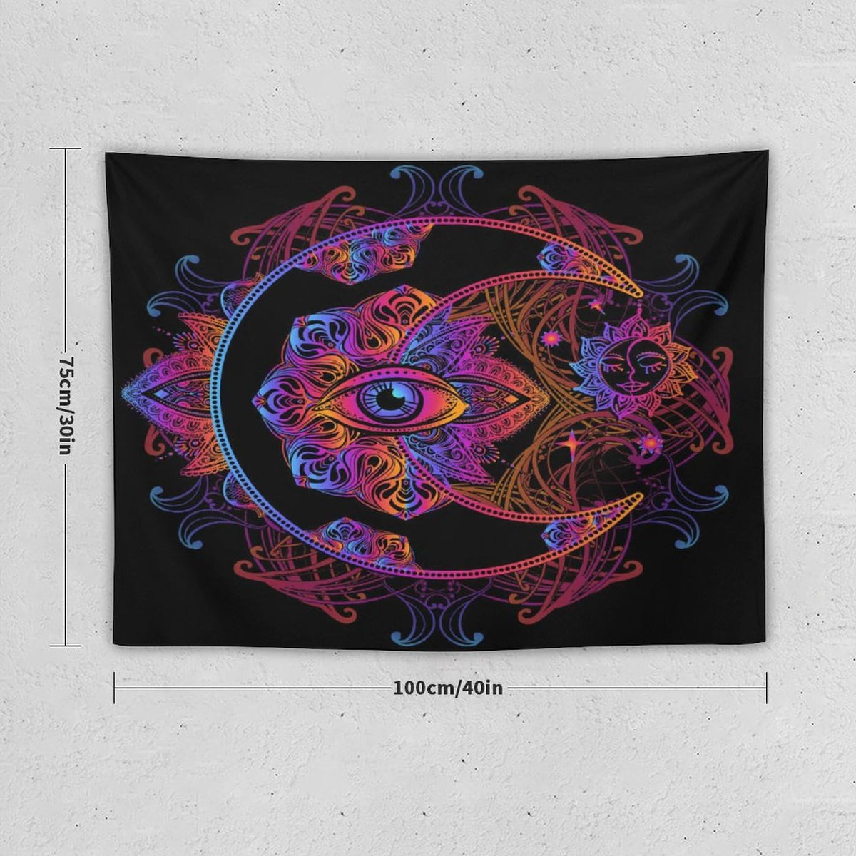 Boho Chic Tapestry Wall Hanging Crescent Moon and Sun with Elements of The Mandala Pattern Tapestries Home Decor for Living Room Bedroom Apartment Dorm 30"x40" (30"L x 40"W / Mandala)
