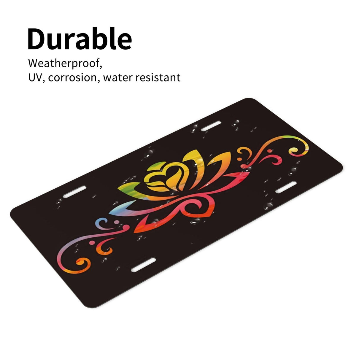 Colorful Lotus Rainbow Mandala Flower Zen Front License Plate Aluminum Decorative License Plates Metal Car Plate 6"X12" Novelty Vanity Tag Cover with 4 Holes Car Decor Accessory (Black / 6 X 12 Inch)