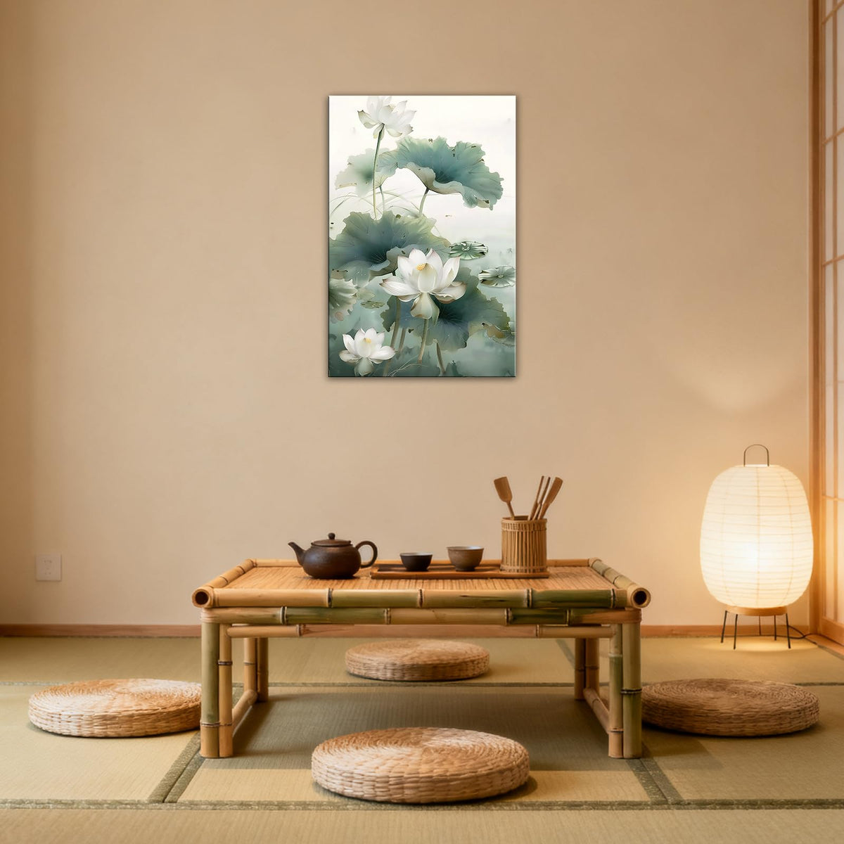 White Lotus Flower Canvas Wall Art Lotus Floral Pond Painting Pictures Zen Inspired Wall Decor for Living Room Bedroom Bathroom Home (Artwork-8 / 18"L x 12"W)