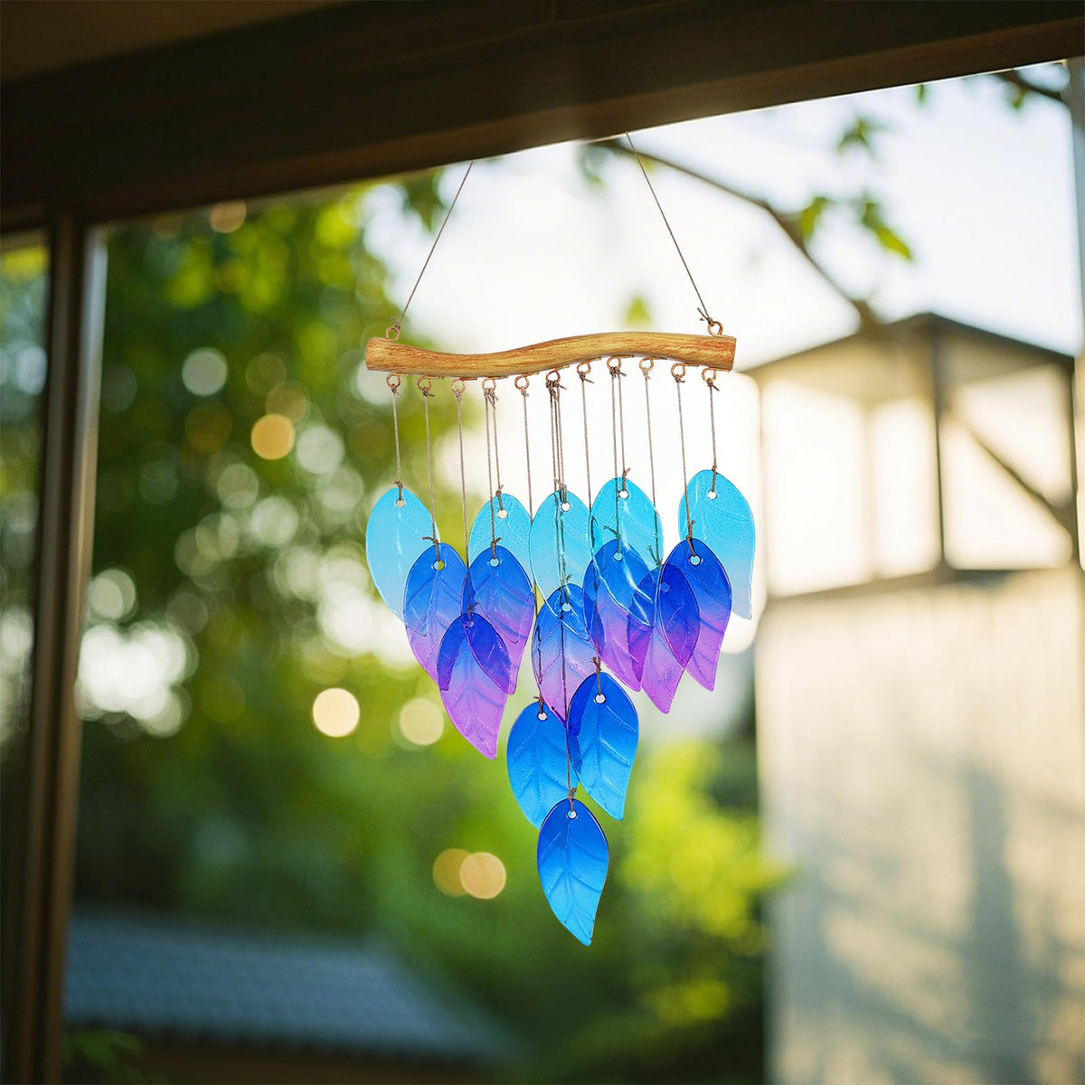 Glass Leaves Wind Chimes for Outdoor Memorial Decor