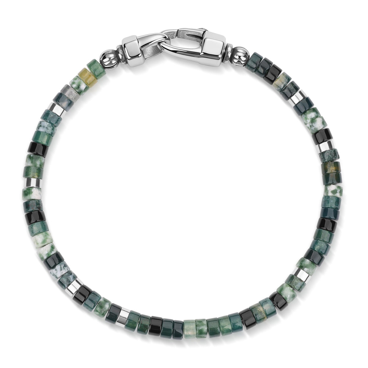 Men's Beaded Bracelet (Moss Agate / 8")